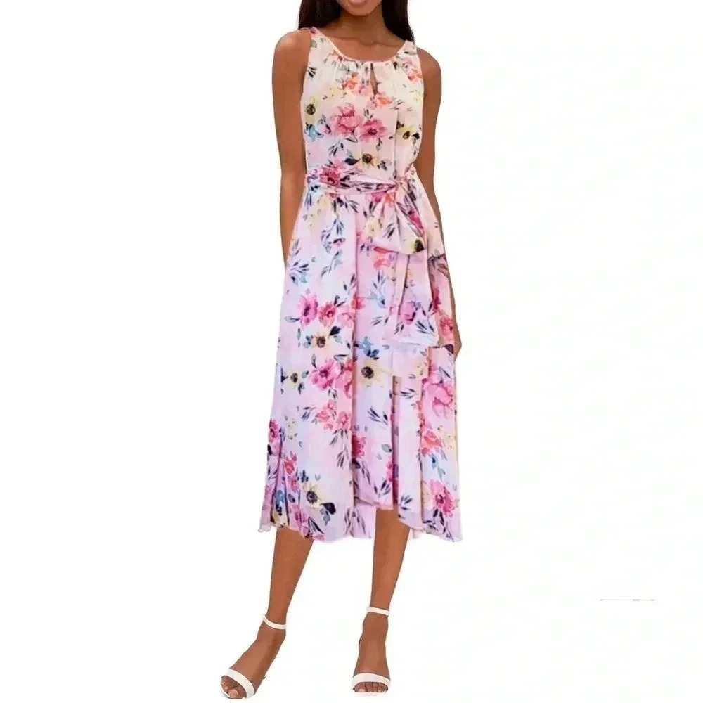 Nicole Miller Halter Sleeveless Neck Floral Print Hi-low Hem Midi Dress Size 10